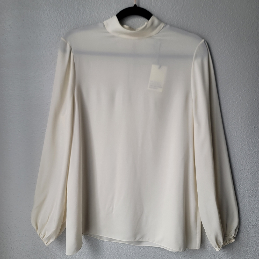 Ted Baker High Neck Keyhole Long Sleeve Blouse Size 4 US 10 In Cream NWT